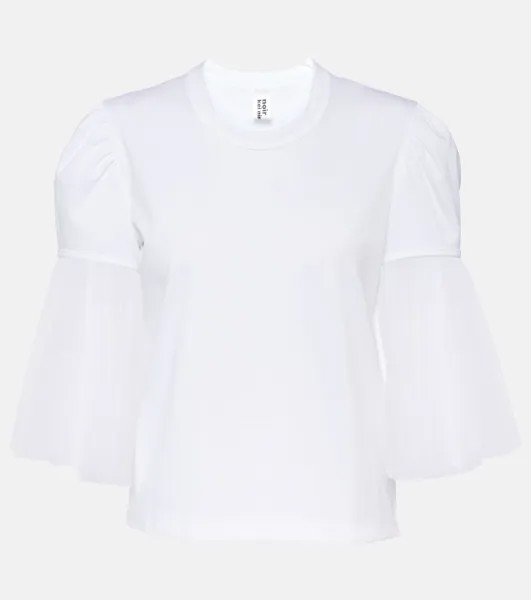 Хлопковый топ с тюлевой отделкой Noir Kei Ninomiya, белый