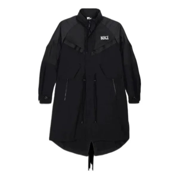 Пальто x sacai воронкообразный воротник оверсайз тренчкот ракушка азиатские размеры Nike, черный
