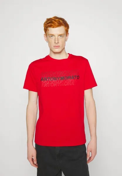 Футболка с принтом Slim-Fit T-Shirt With Rubberised-Effect Logo Print Antony Morato, красный