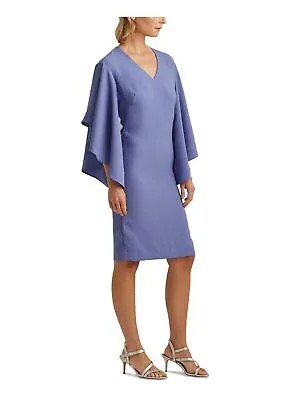 LAUREN RALPH LAUREN Женское синее платье-футляр на подкладке с развевающимися рукавами 0