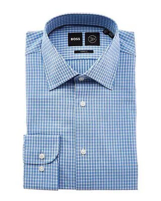 Мужская классическая рубашка Boss Hugo Boss Max Sharp Fit синяя 17 л