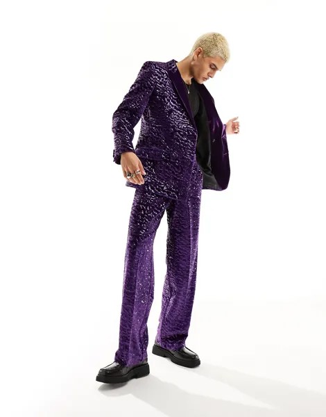 Брюки Asos Design Wide Velvet Sequin Suit, фиолетовый