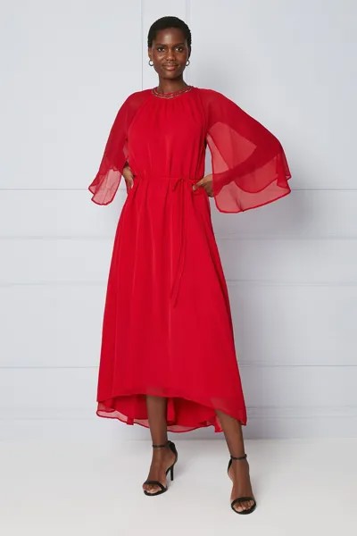 Платье мидакси с декорированным вырезом и рукавами-накидкой Wallis, красный