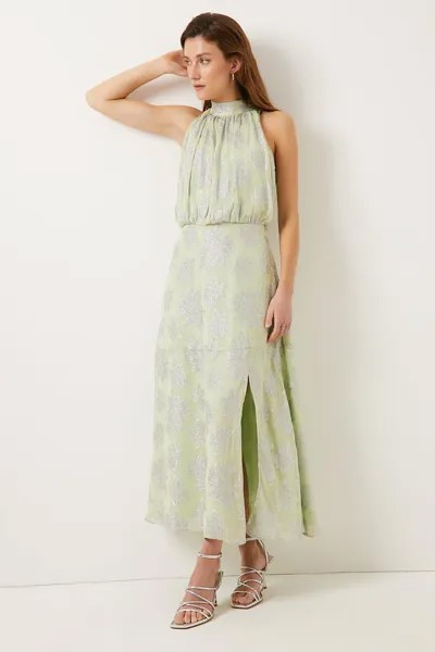 Платье миди с металлизированным вырезом и бретелькой на шее Oasis, зеленый