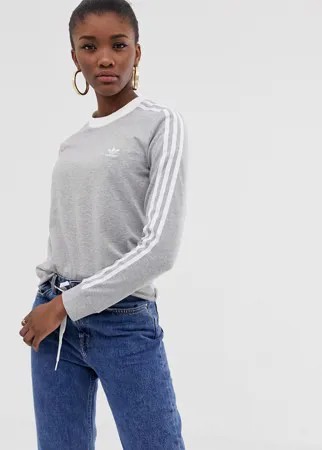 Серый лонгслив с тремя полосками adidas Originals adicolor