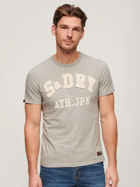 Винтажная спортивная хлопковая футболка с короткими рукавами Superdry, светло-серый