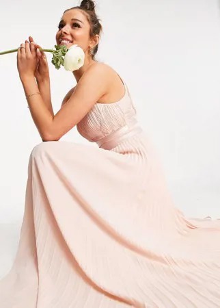 Плиссированное платье-сарафан макси с атласным поясом на талии ASOS DESIGN Bridesmaid-Розовый цвет