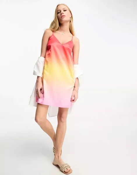 Атласное платье-рубашка Loungeable с градиентом заката