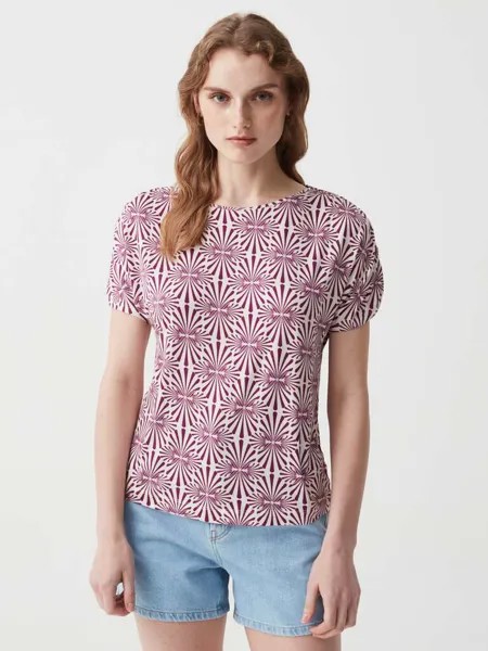 Футболка с принтом и сборками Ovs, цвет white/purple