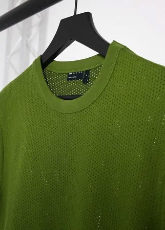 Зеленая футболка с отворотами на рукавах из плотного фактурного трикотажа ASOS DESIGN-Зеленый цвет
