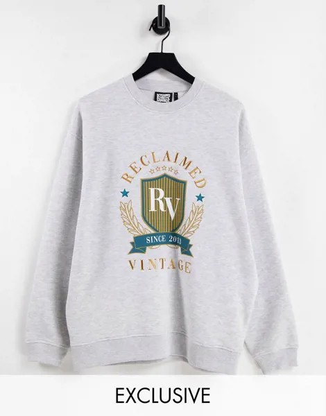 Серый меланжевый oversized-свитшот с вышивкой в университетском стиле Reclaimed Vintage Inspired