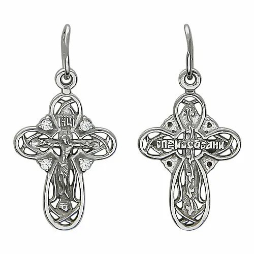Крестик Эстет, серебро, 925 проба, фианит, серебристый