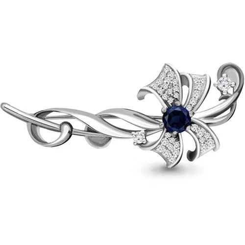 Серебряная брошь Aquamarine А71508Б с фианитом и гидротермальным сапфиром