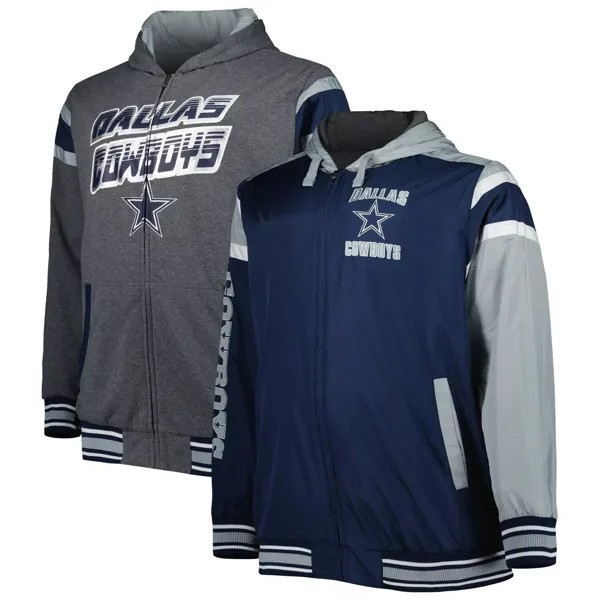 Мужская спортивная куртка Carl Banks темно-синего/серого цвета Dallas Cowboys Team двусторонняя куртка с капюшоном и молнией во всю спину G-III
