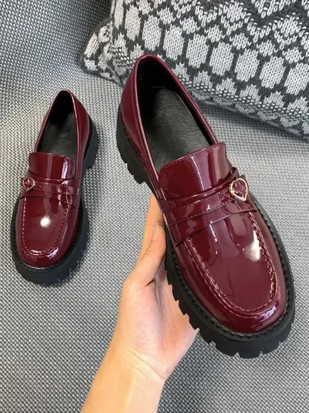 Milanoo Women's Burgundy Loafers Round Toe Casual Shoes