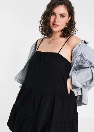 Черный сарафан на бретелях с ярусной оборкой ASOS DESIGN Curve-Черный цвет