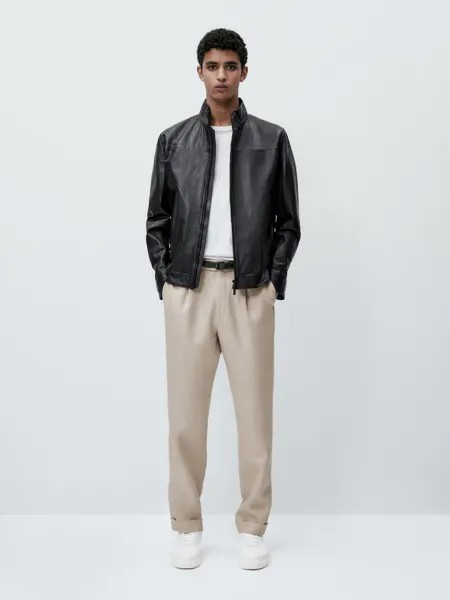 Синяя куртка из кожи наппа Massimo Dutti, синий