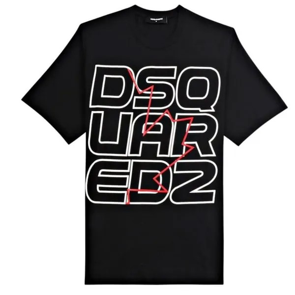Футболка в стиле техно с кленовым листом больших размеров Dsquared2, черный