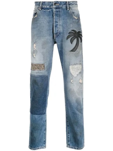Palm Angels прямые джинсы в технике пэчворк, синий