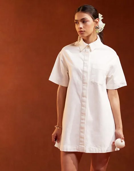 Белое джинсовое платье-рубашка с короткими рукавами ASOS DESIGN