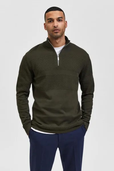 Мужской свитер с высоким воротником и молнией Selected, зеленый