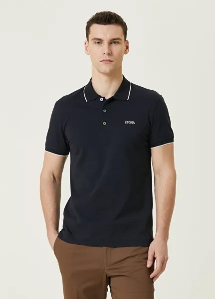 Футболка с вышитым логотипом на воротнике-поло Zegna, синий