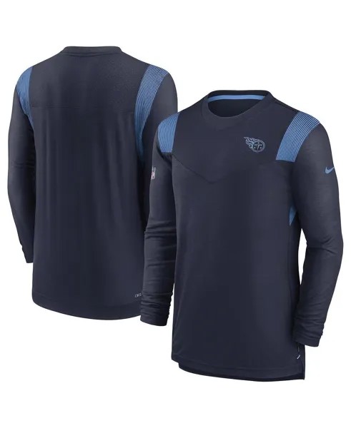 Мужская темно-синяя футболка с длинным рукавом tennessee titans sideline с логотипом performance player Nike, синий