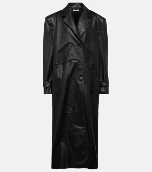 Кожаное пальто оверсайз с тиснением Alessandra Rich, черный