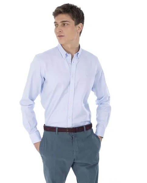 Однотонная мужская оксфордская рубашка стандартного кроя голубого цвета Harmont&Blaine, светло-синий