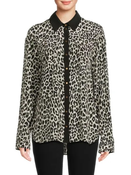 Шелковая рубашка с леопардовым принтом Roberto Cavalli, цвет White Black
