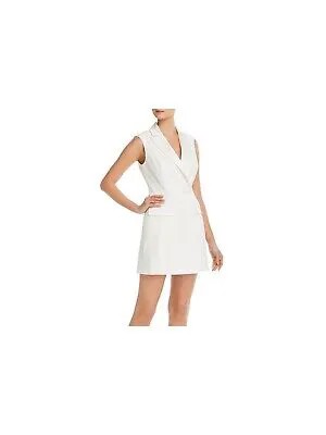 JAY GODFREY Женское белое приталенное мини-платье с запахом и искусственными карманами на пуговицах 4