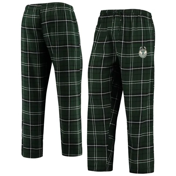 Мужские фланелевые пижамные штаны Concepts Sport Hunter зеленого/черного цвета Milwaukee Bucks Ultimate в клетку