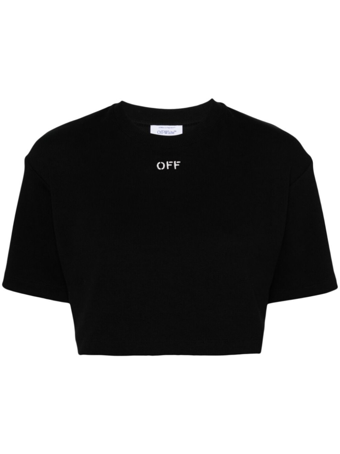 Off-White футболка в рубчик с вышивкой, черный