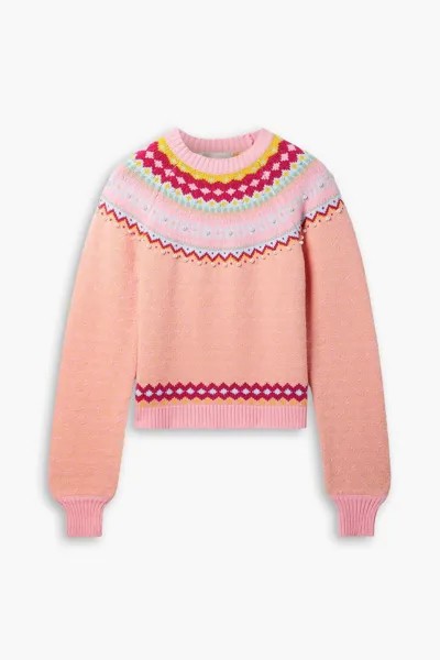 Свитер Crawley из смесового хлопка Fair Isle с искусственным жемчугом LOVESHACKFANCY, розовый
