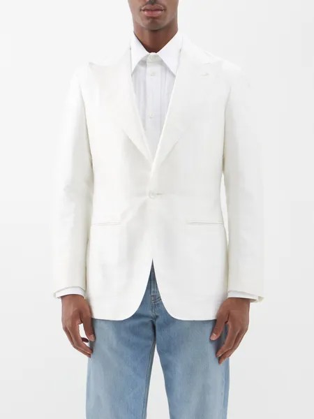 Пиджак из шелковой парусины с острыми лацканами Saman Amel, белый