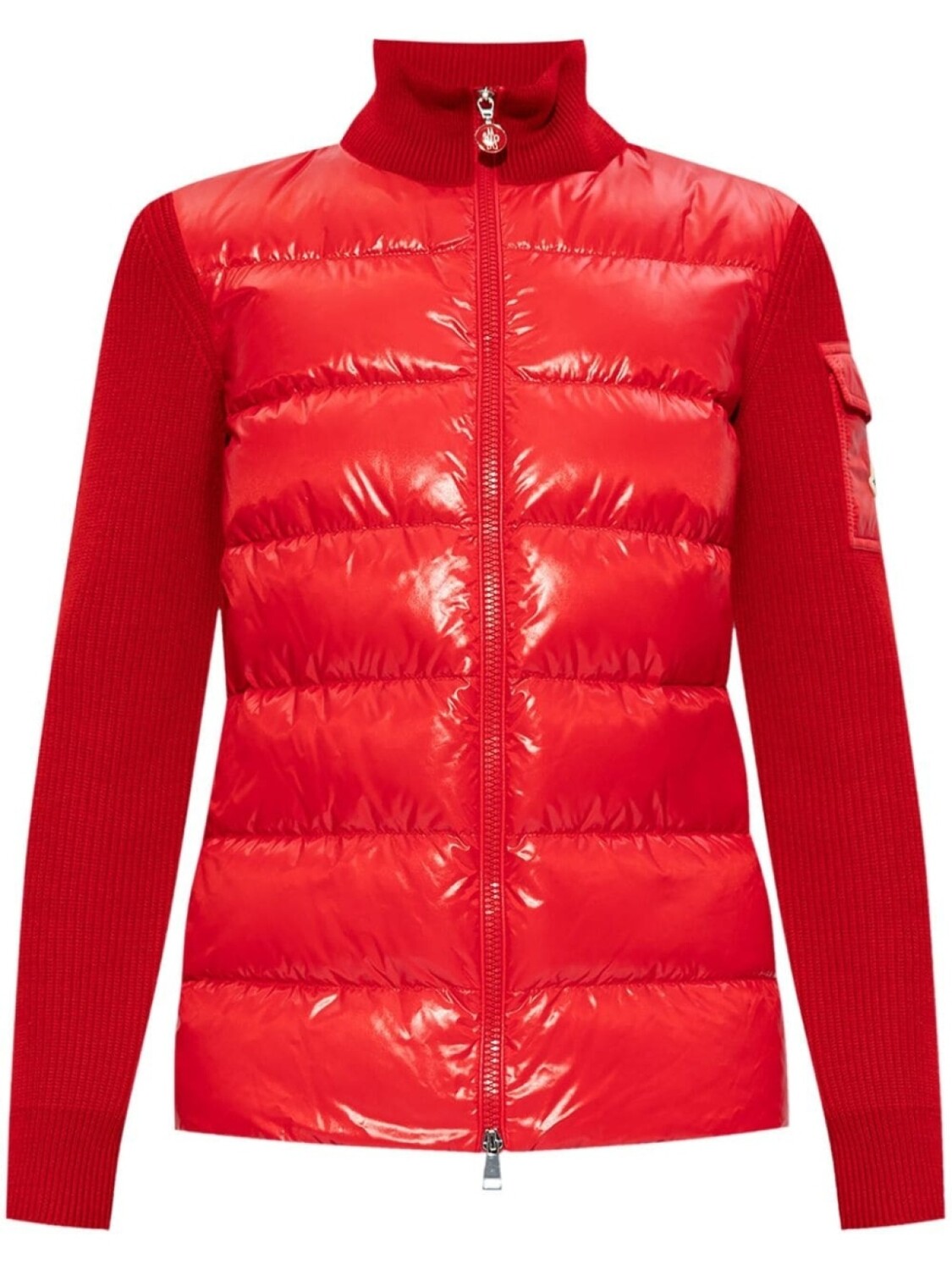 Moncler куртка-пуховик с трикотажными вставками, красный