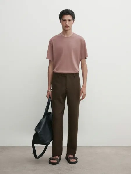 Хлопковая футболка с короткими рукавами Massimo Dutti, розовый