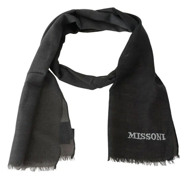 Шарф MISSONI Серый шерстяной шарф унисекс с бахромой и логотипом 160см x 30см $340