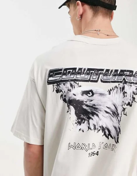 Белая футболка свободного кроя The Couture Club с принтом в виде орла на спине