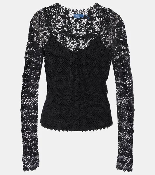 Многослойный хлопковый кружевной топ Polo Ralph Lauren, цвет polo black