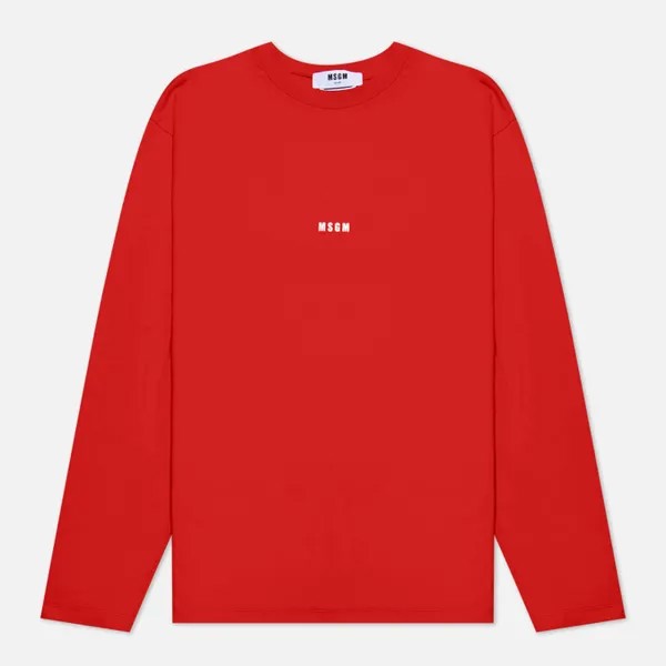 Мужской лонгслив MSGM Micrologo Basic Crew Neck красный, Размер M