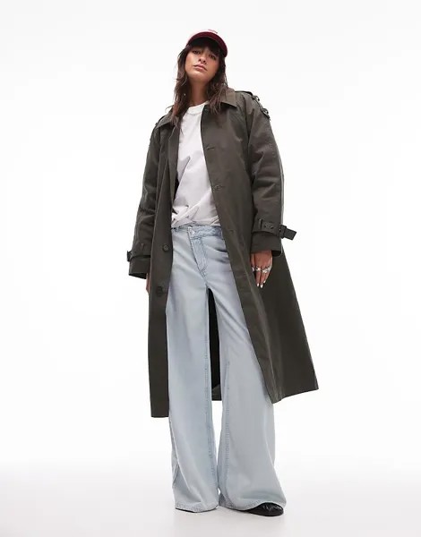Темно-зеленый тренч 2 в 1 на подкладке Topshop