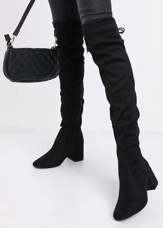 Черные высокие сапоги на блочном каблуке New Look-Черный