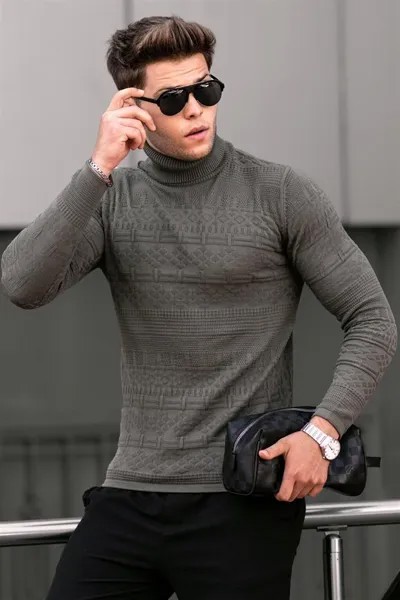 Свитер цвета хаки Turtleneck Patterned 4661-2 MADMEXT
