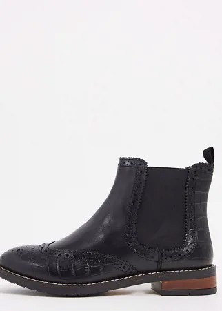Черные кожаные ботинки челси для широкой стопы Dune-Черный цвет