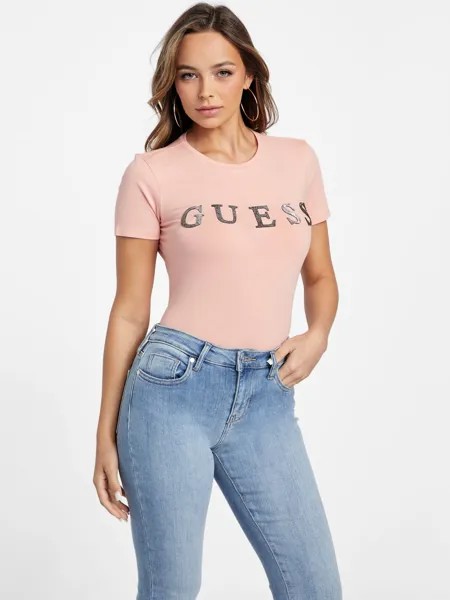 Футболка с логотипом Pepper Rhinestone Guess Factory, цвет Coral Glow