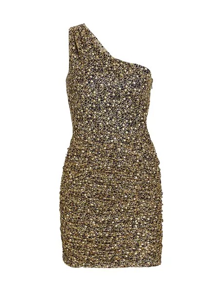 Мини-платье на одно плечо цвета металлик Mallory Ramy Brook, цвет navy magical mesh