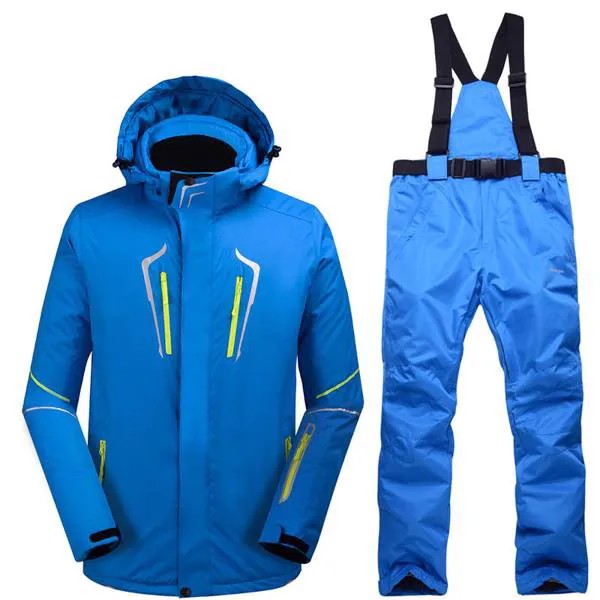 Зимний лыжный костюм для мужчин, водонепроницаемое пальто для сноуборда, ветрозащитная теплая куртка + утепленные штаны для активного отды...