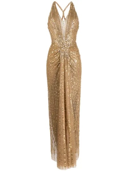Платье Lana с вырезом халтер и кристаллами Jenny Packham, золотистый