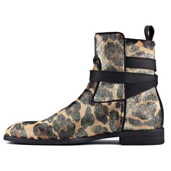 Мужские Ботильоны челси из натуральной лошадиной кожи, леопардовая обувь с конским волосом, ботинки челси с ремешком, дизайнерская Классическая обувь JY026
